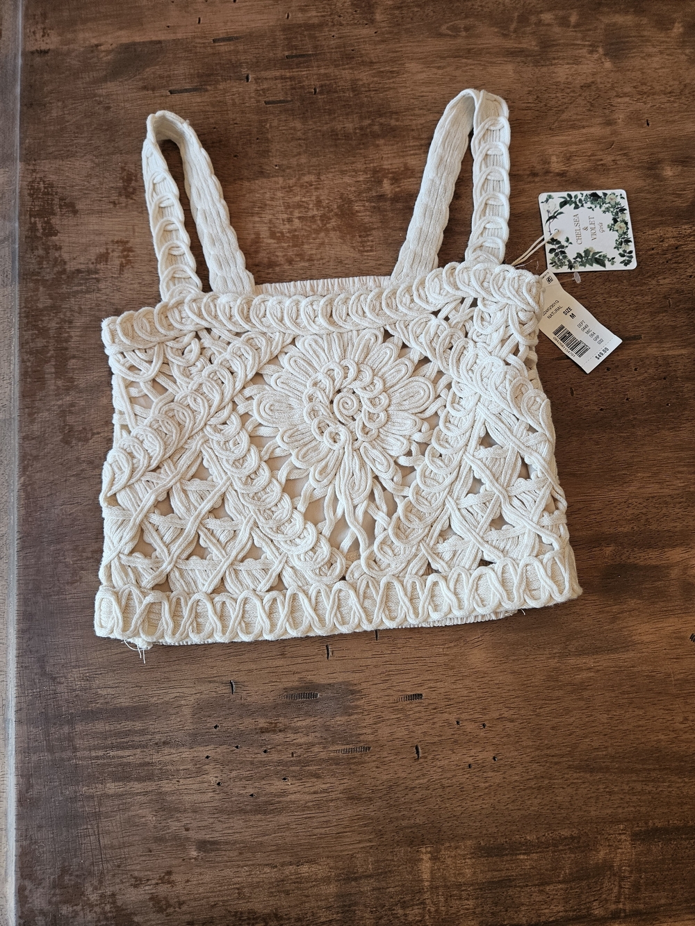 Chelsea & Violet Cream Crochet Macramé Tank Top